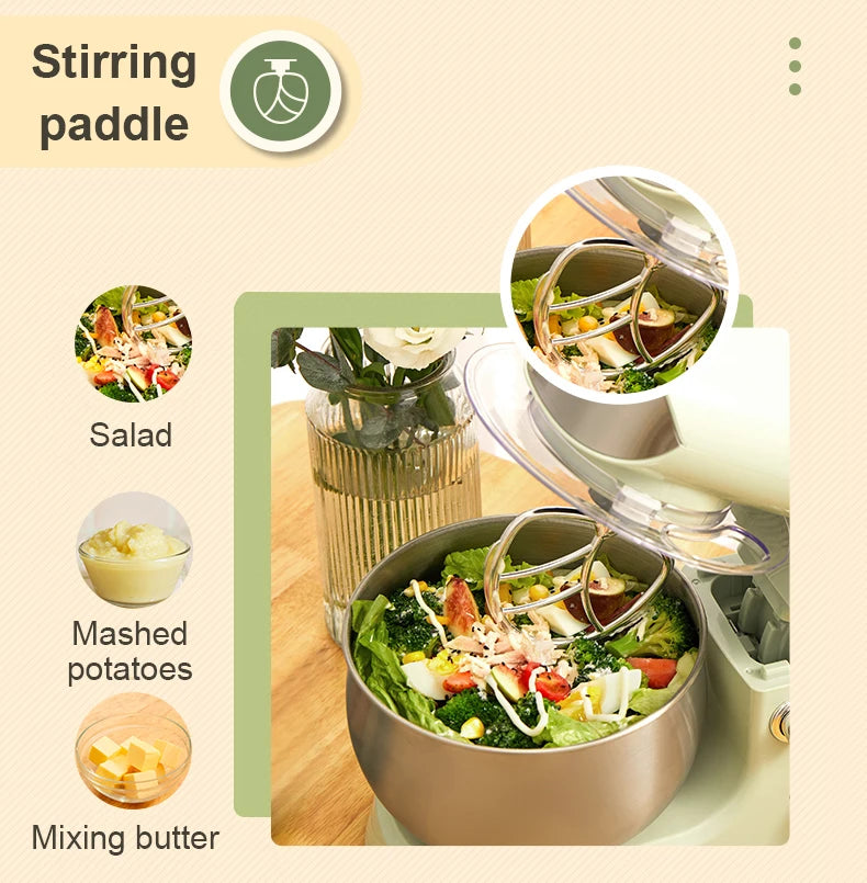 JIQI Stainless Steel Electric Chef Stand Food Mixer Automatic Whisk Eggs Beater Cream Blender Cake Bread Dough Kneading Machine