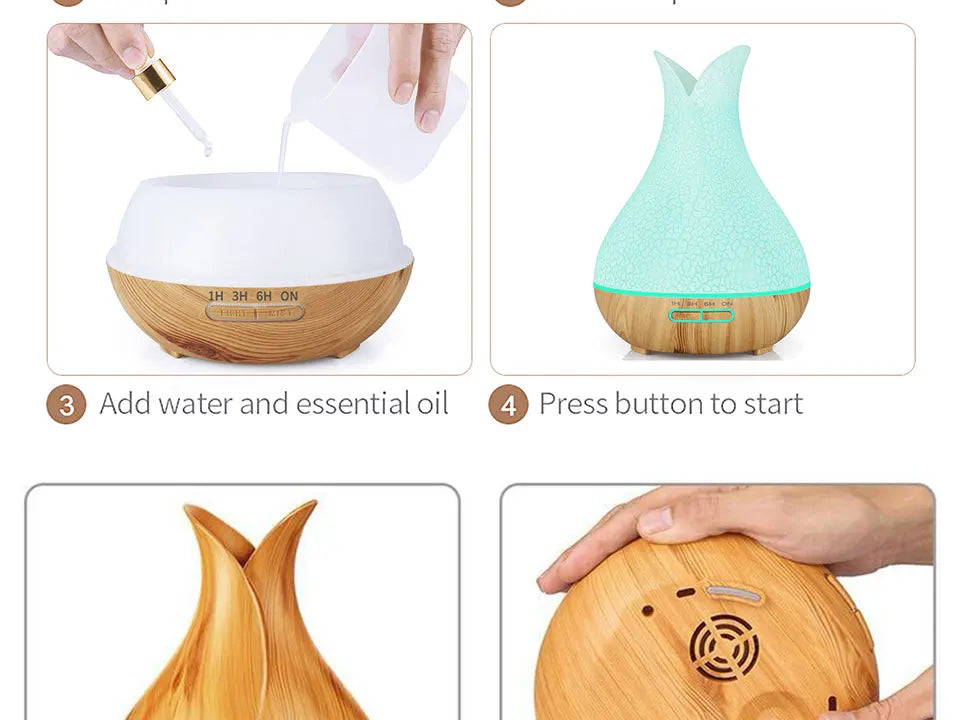 Electric Air Humidifier Remote Control Diffuser Aroma Humidifier Oil Diffuser Ultrasonic Wood Grain Mist Maker 7Color LED Light