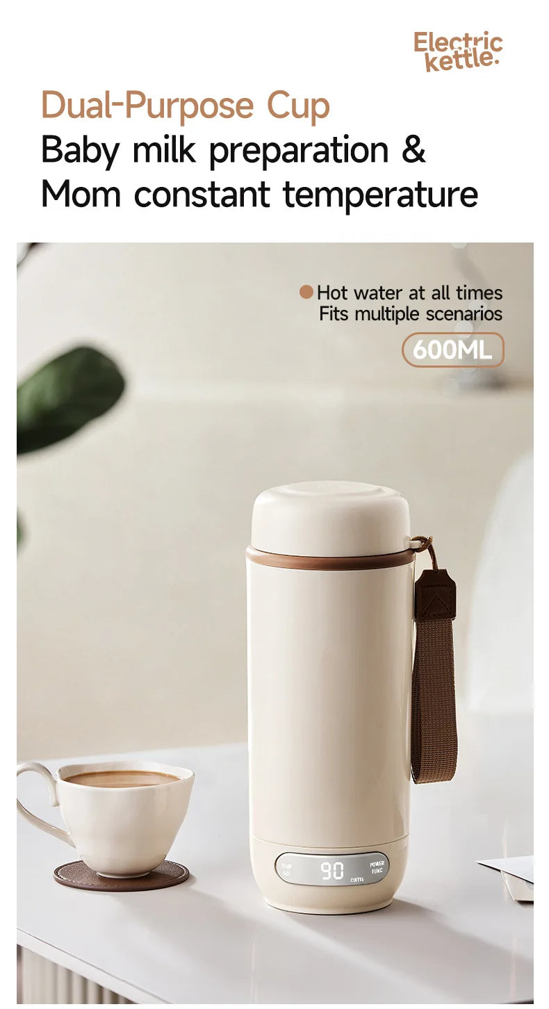 Electric Kettle Portable 600ml Travel Heating Touch Screen Intelligent Adjustable Temperature Thermal Cup