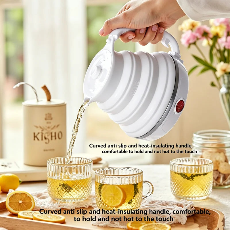 JFBONIN 555ml 220V Mini Portable Folding Electric Kettle 700W Silicone Compression Water Heater for Home And Easy Travel Use