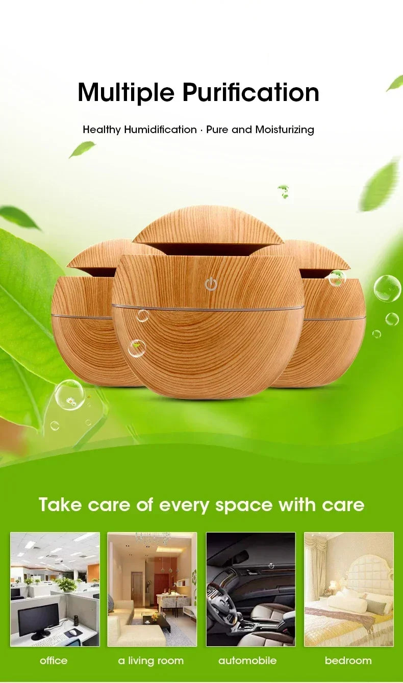 USB Ultrasonic Cool Mist Sprayer Essential Oil Fragrance Mini Home Wood Grain Air Humidifier Electric Air Aroma Diffuser Purifie