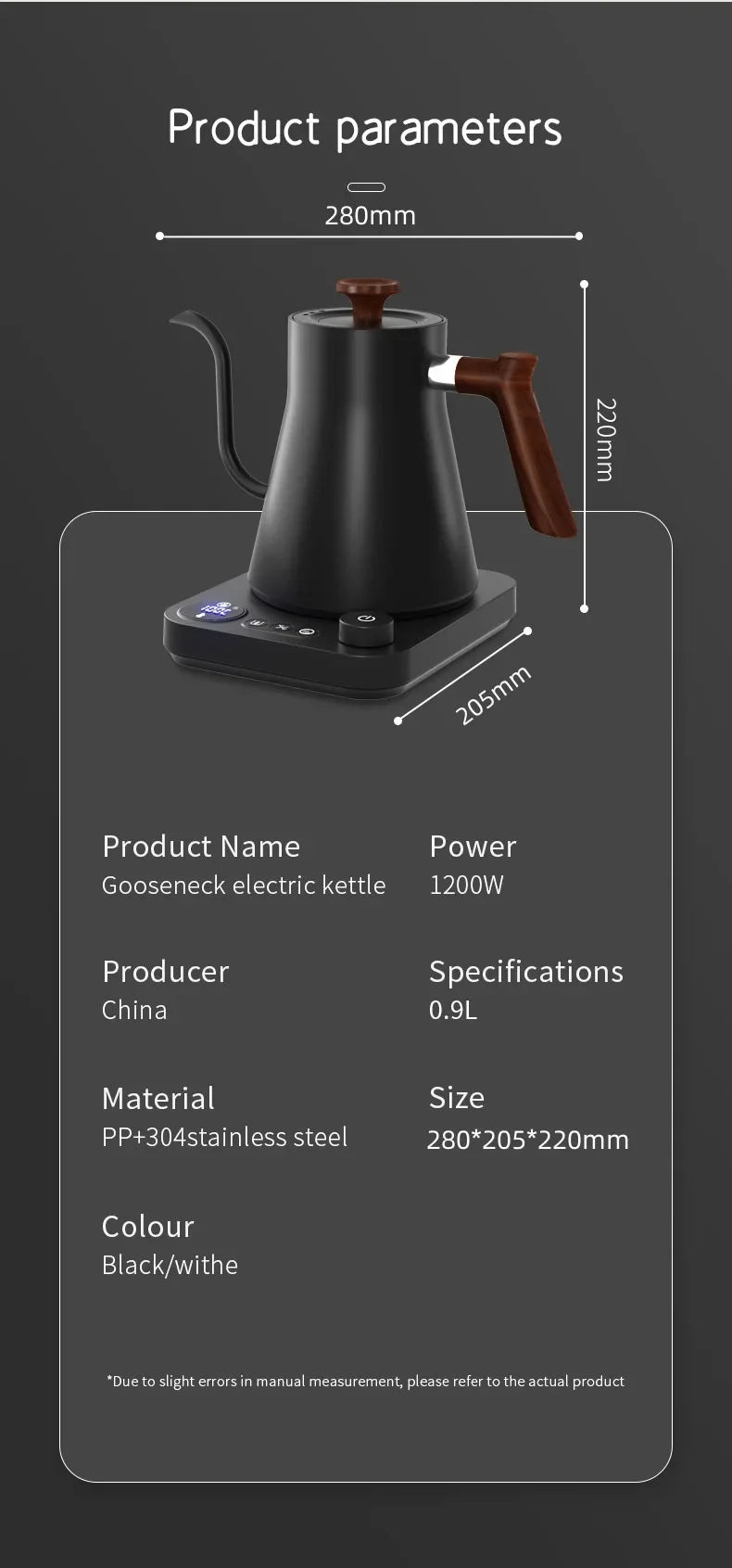 Electric Gooseneck Kettle 900ML Hand Brew Coffee Pot Smart Teapot Temperature Control Pot Rapid Heating Kettle 110v/220v