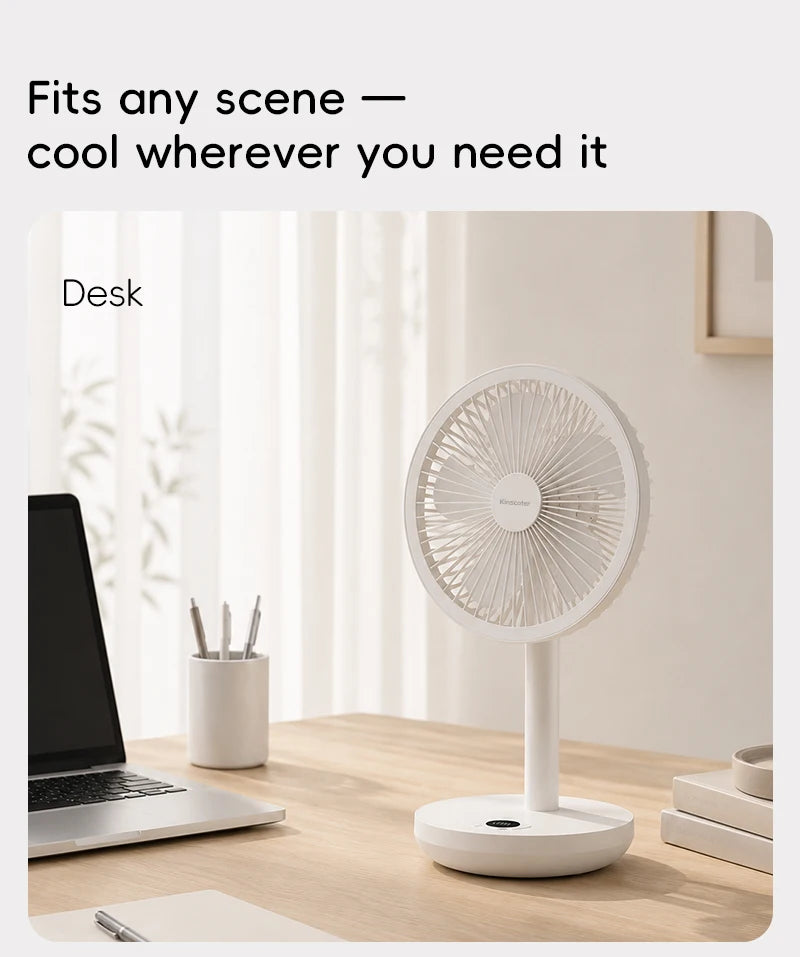 KINSCOTER Smart Oscillating Desk Fan 4000mAh USB Angle Adjustable Silent Rechargeable Fan 5 Wind Speeds for Home/Office/Gift