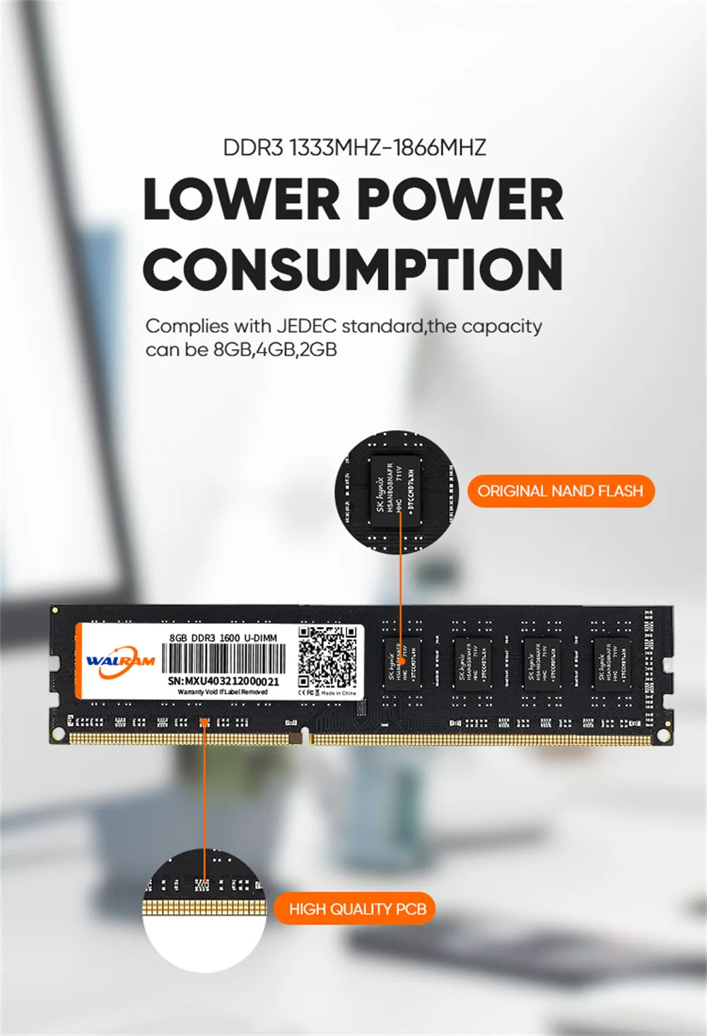 Walram DDR3 Memoria 8GB 4GB 1.5V 240pin 1600MHz PC3 Udimm DIMM Desktop Memory RAM