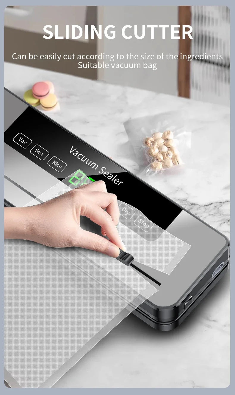 Vacuum Sealer Machine 139KPa Strong Suction Dry Moist Mode Automatic Food Sealer with Digital Timer, Built-in Cutter