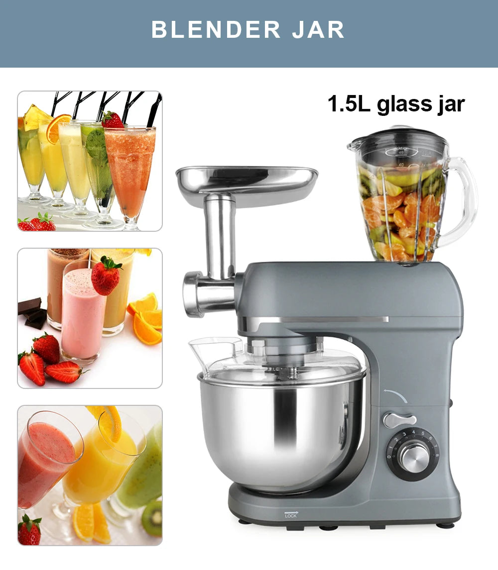 1300W 7L 3 in 1 Multi-function Planetary Stand Mixer Commercial Electric Dough Blender for Kitchen Bakery