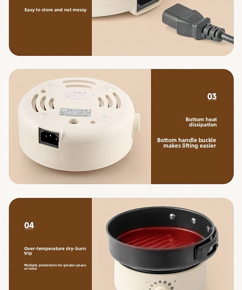 110V/220V Electric Cooker Portable Cooking Pot Foldable Hotpot 1.6L Multi cookers Split Type Rice Cooker Frying Pan Home Travel