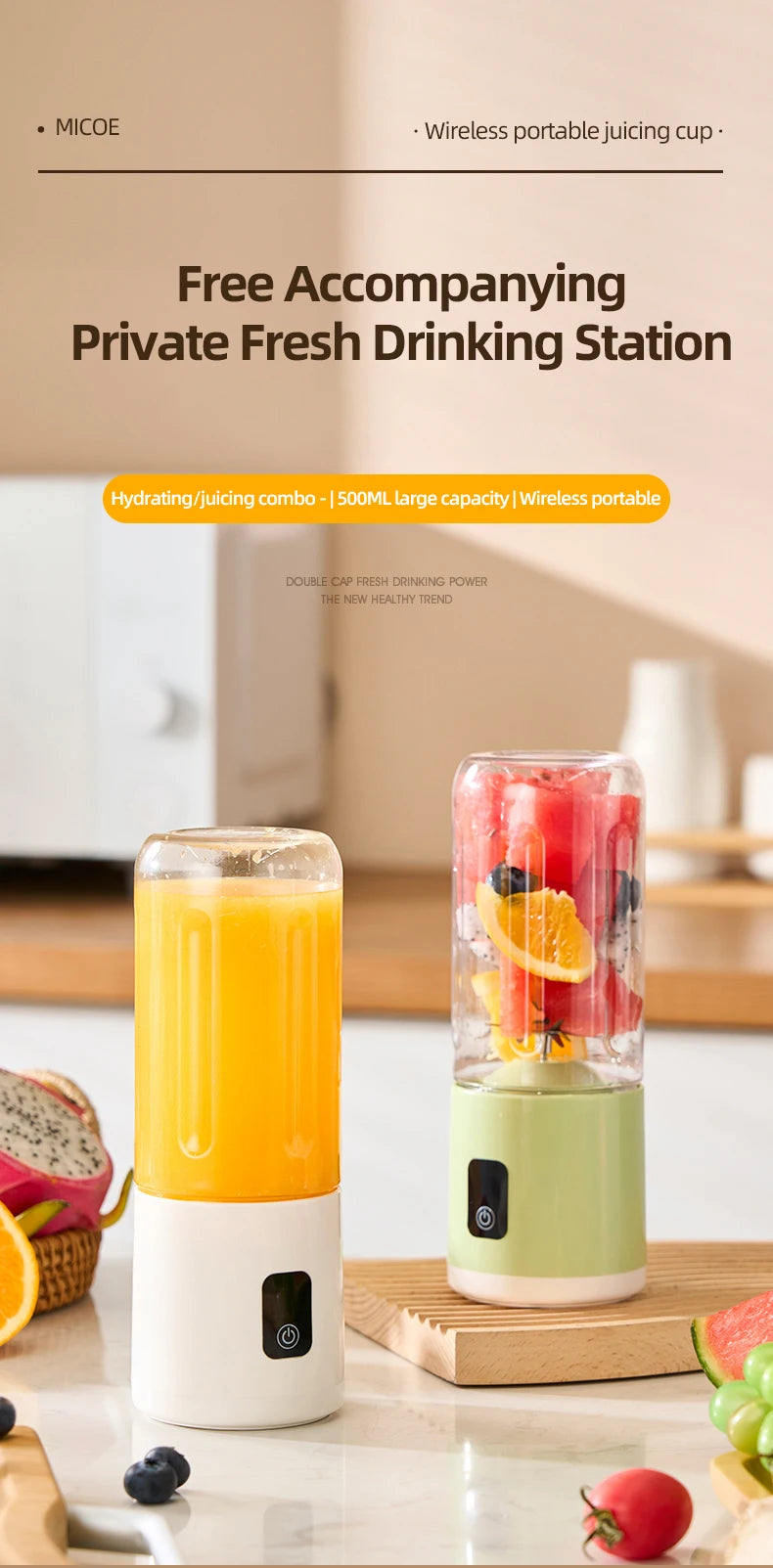 Portable Blender USB Mini Juicer Cup Electric Fruit Mixer Personal Smoothie Blender for Travel Home Outdoor Fresh Juice Making