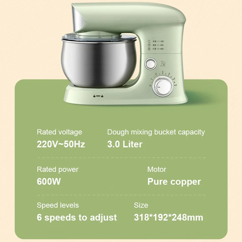 JIQI Stainless Steel Electric Chef Stand Food Mixer Automatic Whisk Eggs Beater Cream Blender Cake Bread Dough Kneading Machine