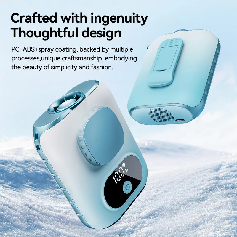 3CM Thin Tiny Portable Waist Fan 6000mAh Clip On Personal Neck Fan LED 12H Working 5 Speeds 40000RPM Strong Airflow with Lanyard