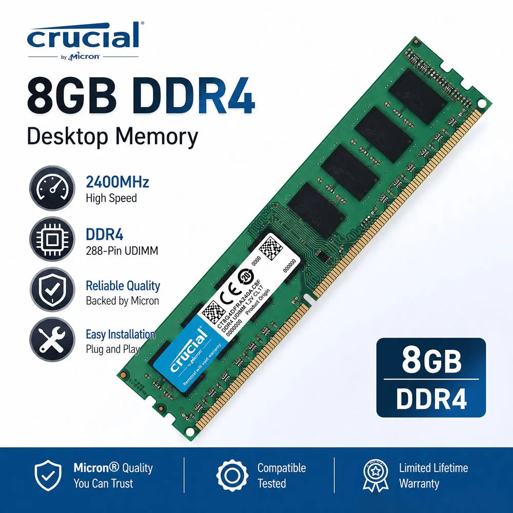 Crucial Memory Desktop RAM DDR4 16GB 4GB 8GB 3200MHz 2133 2400 2666MHz DIMM 288Pin PC4-21300 25600 19200 17000 Non-ECC PC RAMs