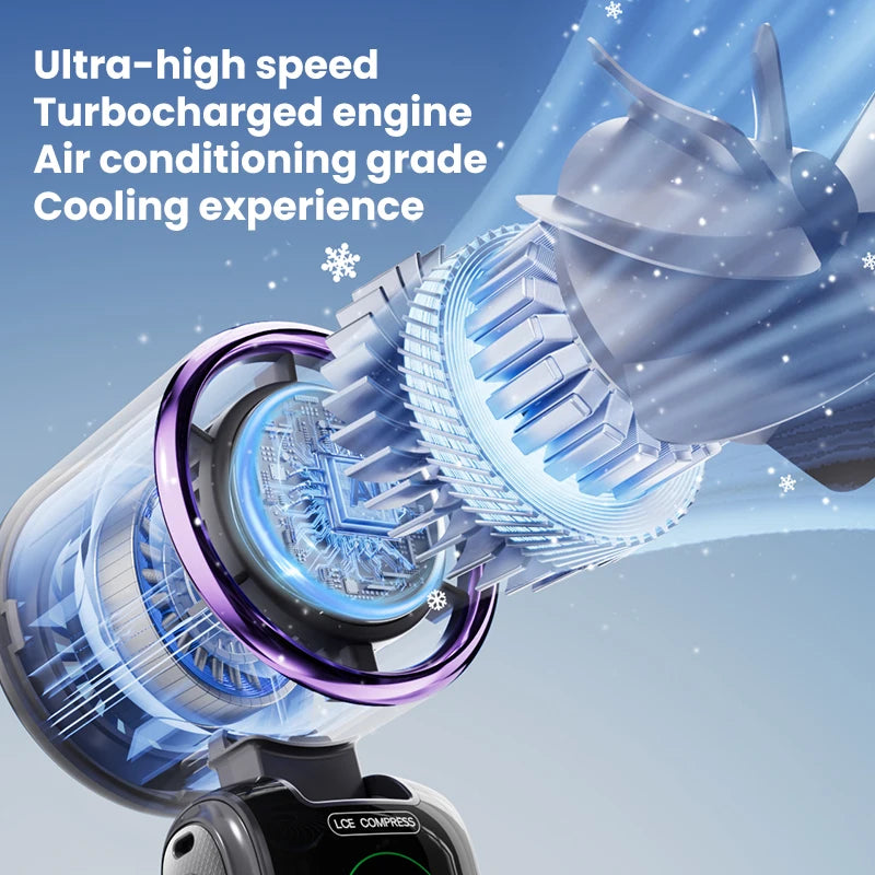 2025 New Ice Pack High-Speed Handheld Eletric Fan 100 Speed Adjustable Folding Mini Fan Portable Outdoor Hanging Neck Small Fan