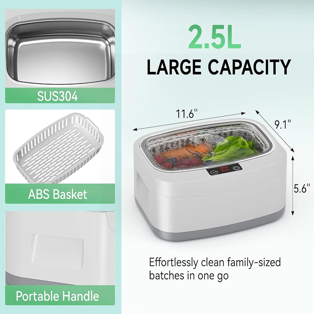 KUNPHY Ultrasonic Machine 2.5 40kHz Jewelry Cleaner Ultrasonic Bath Multifunctional for Mouthguard Razors Dental Parts Cleaning