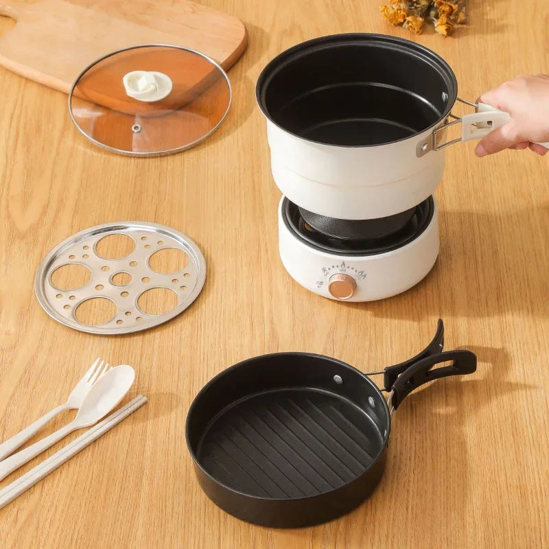 110V/220V Electric Cooker Portable Cooking Pot Foldable Hotpot 1.6L Multi cookers Split Type Rice Cooker Frying Pan Home Travel