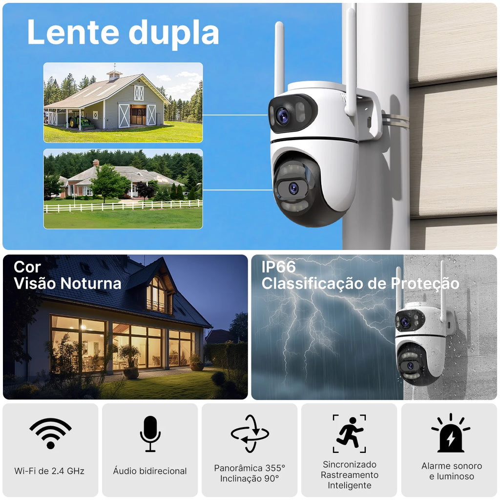 Icsee Wifi Ip Camera Dual Screen Home Security Ptz Camera Ai Tracking Outdoor Video Surveillance Cctv