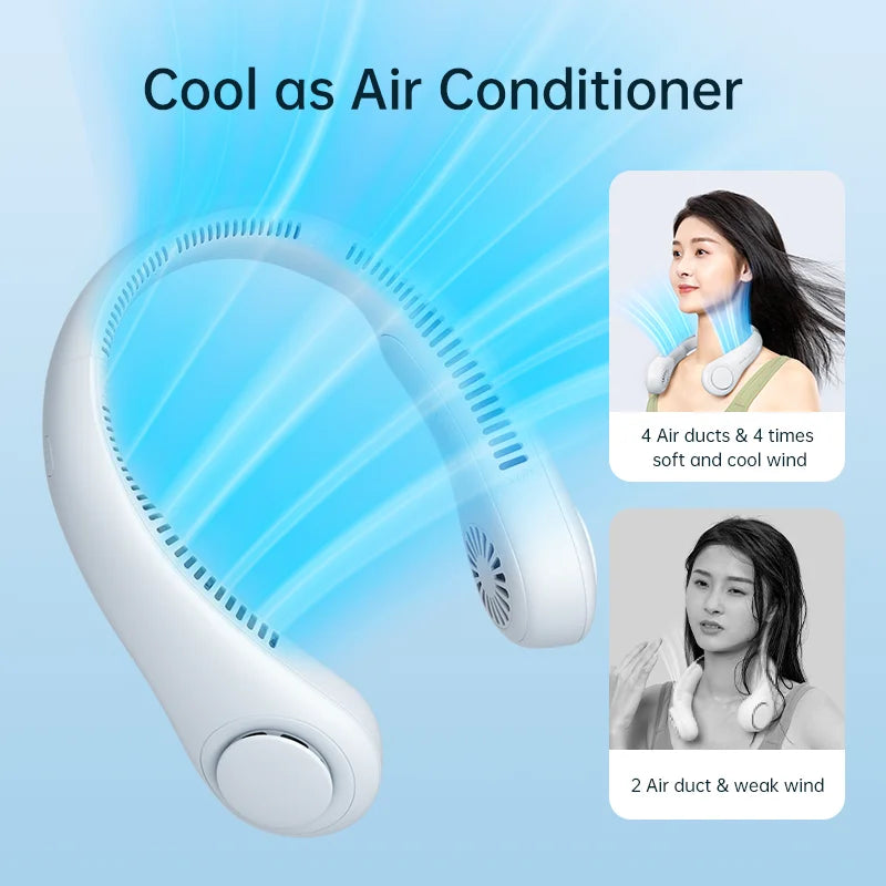 JISULIFE Portable Neck Fan, 4000mAh Battery Rechargeable, 5 Speeds Adjustable, Twistable Hands-Free Bladeless Neckband for Sport