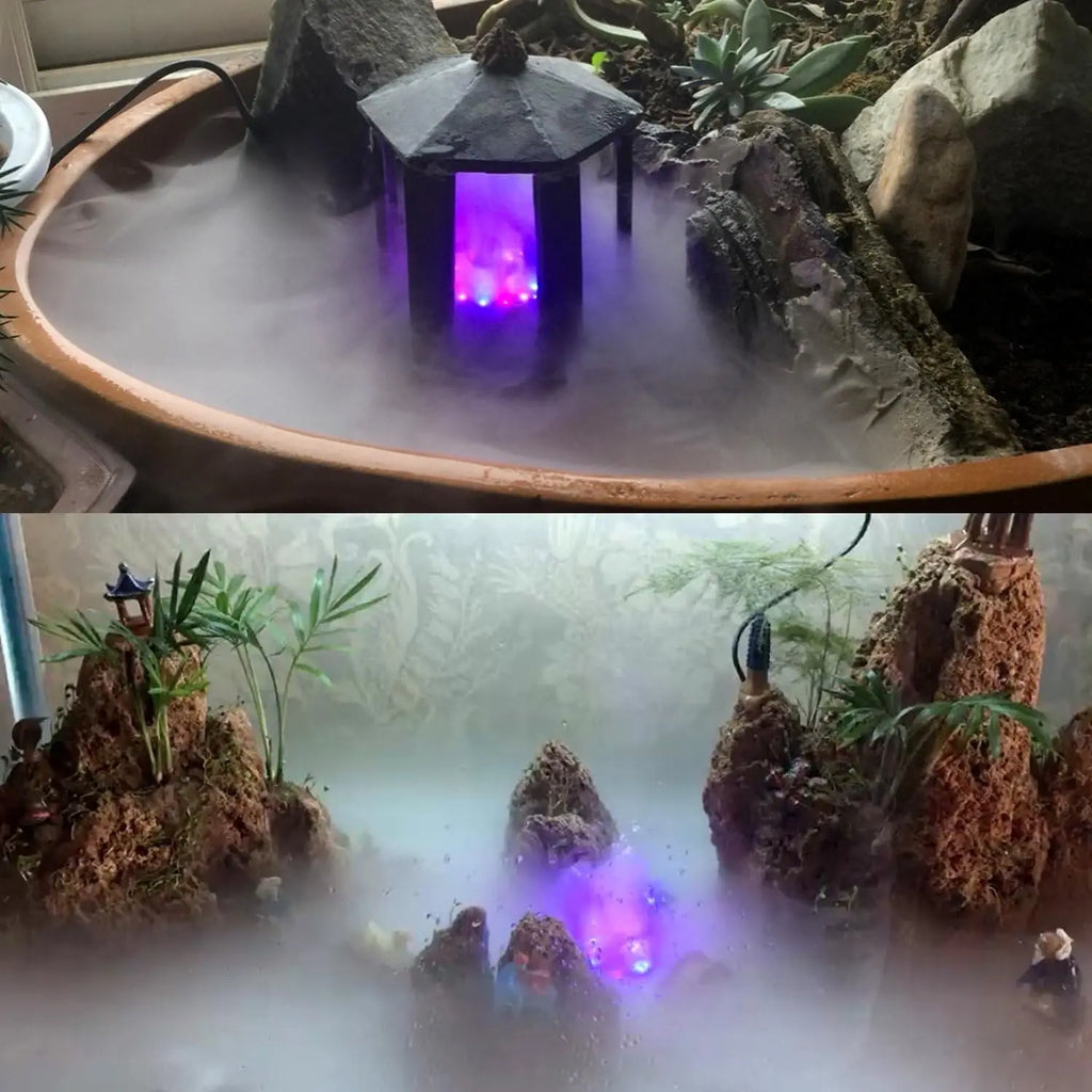 Ultrasonic Mist Maker Fogger USB Humidifier Colorful LED Lights 5V Pond Fountain Atomizer for Pond Rockery with Splash Guard