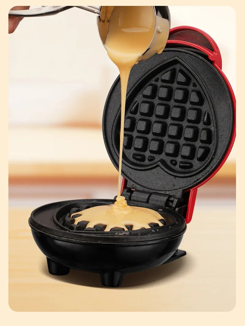 110V Heart Waffle Maker Mini Cake Maker Double-Sided Heating Doughnut Portable Breakfast Machine Breakfast Mold Kitchen Supplies