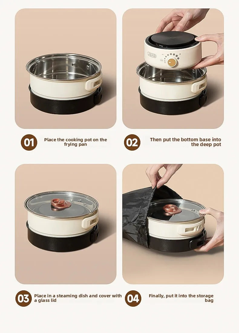110V/220V Electric Cooker Portable Cooking Pot Foldable Hotpot 1.6L Multi cookers Split Type Rice Cooker Frying Pan Home Travel