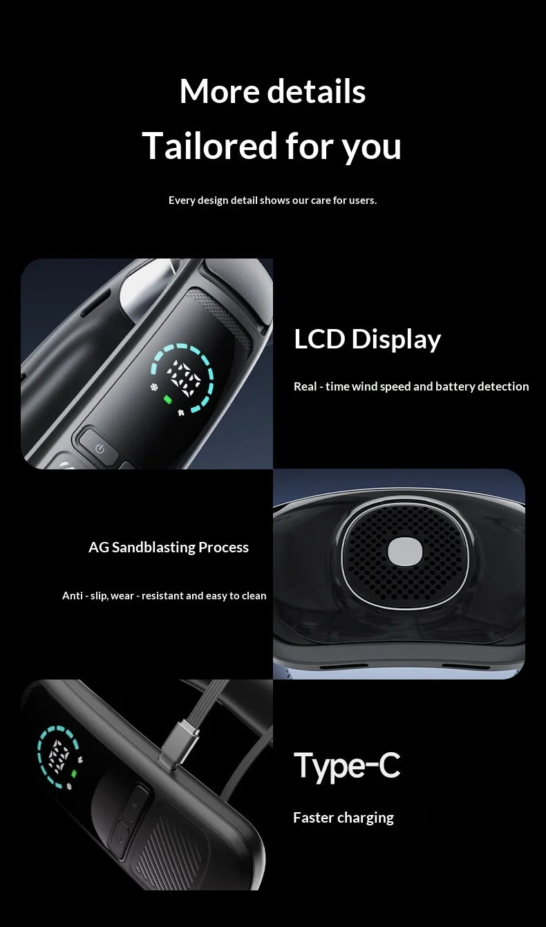 Neck Fan Bladeless Semiconductor Cooling Usb Rechargeable Portable Neck Air Conditioner With Led Display For Outdoor Sports