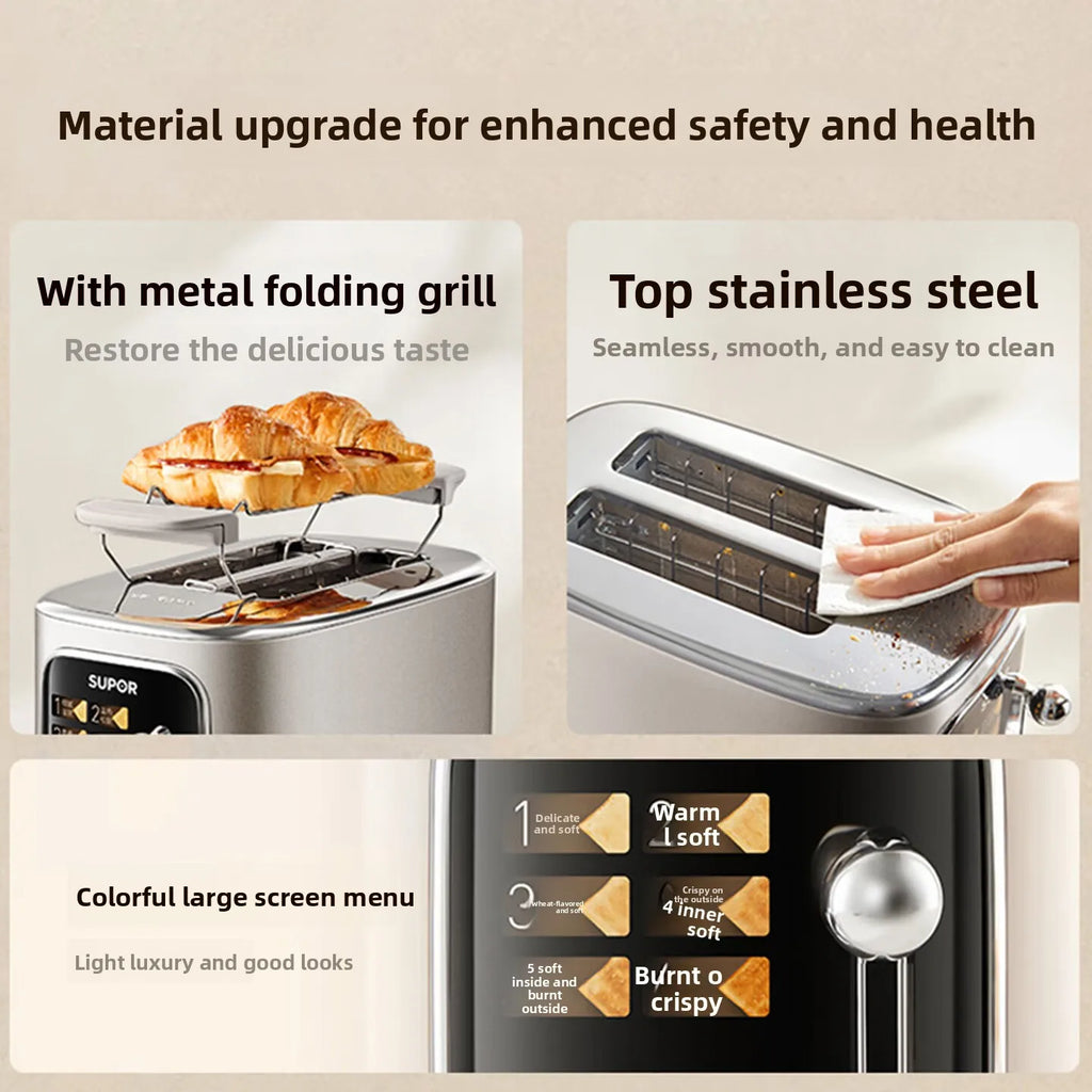 37mm Wide Slot Stainless Steel 2 Slice Toaster with Warming Rack Adjustable Browning Pop Up Breakfast Bread Toaster 토스터기