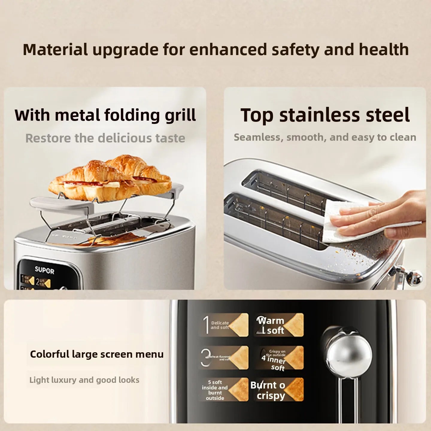37mm Wide Slot Stainless Steel 2 Slice Toaster with Warming Rack Adjustable Browning Pop Up Breakfast Bread Toaster 토스터기