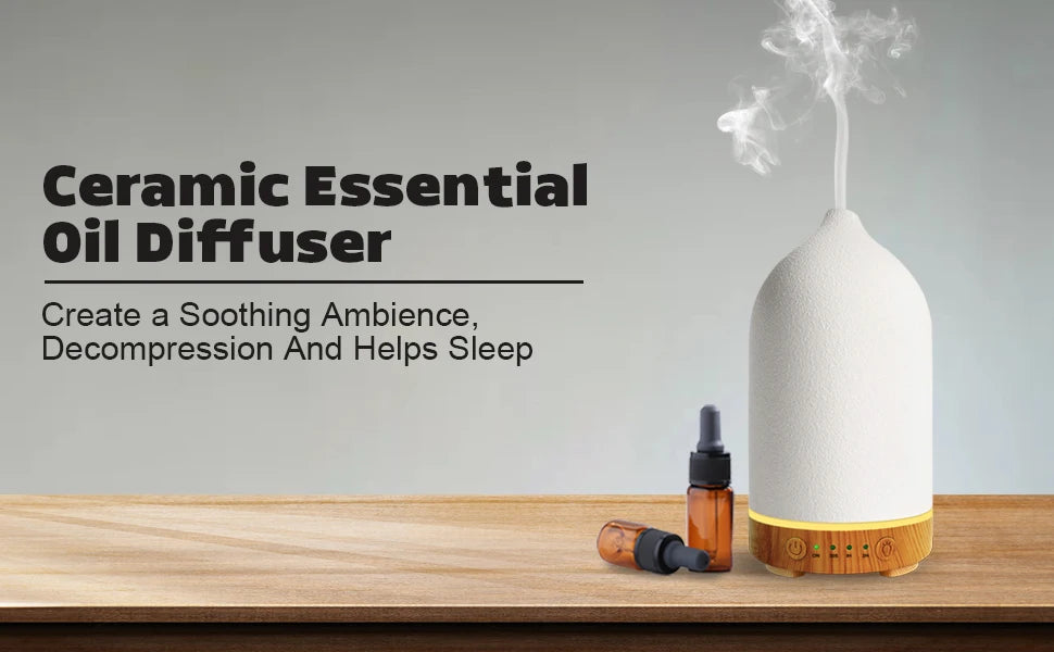 Ceramic Air Humidifier Aroma Diffuser Aromatherapy Cool Mist Ultrasonic Essential Oil  Diffuser With 7 LED Humidifier