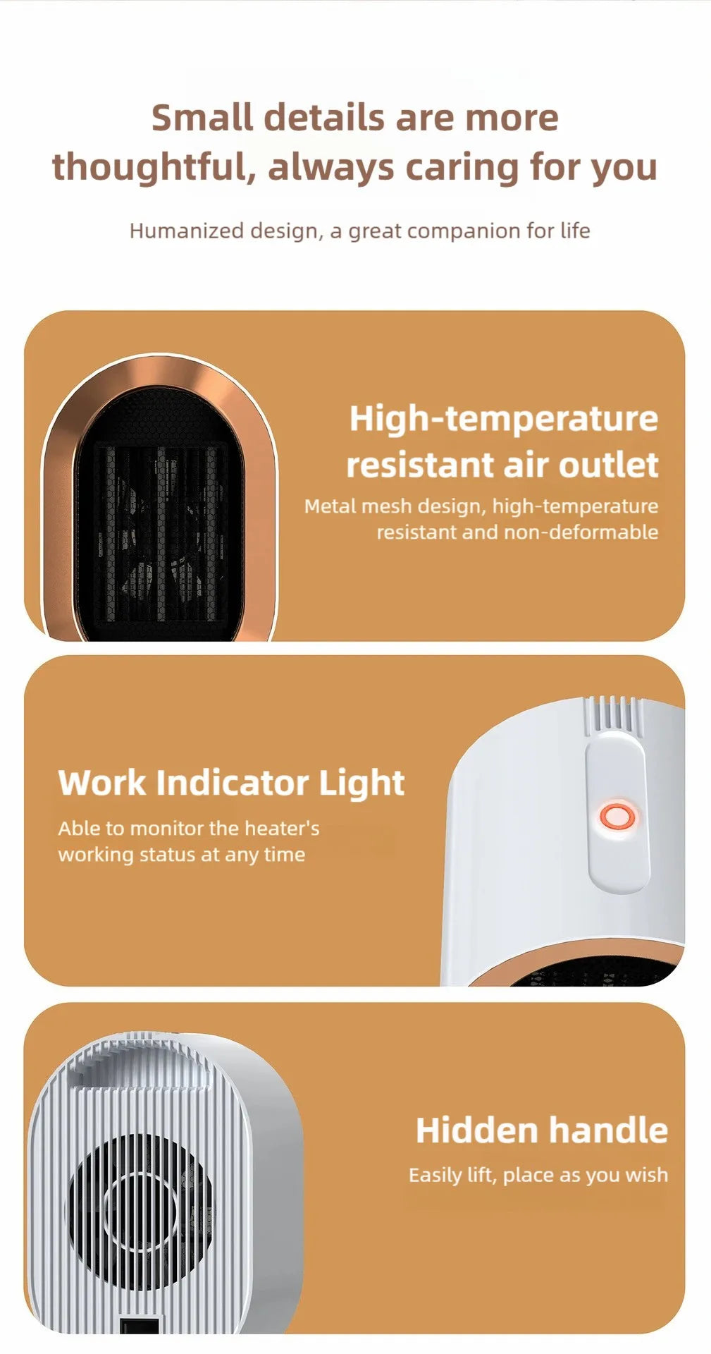 2025 New1200W Portable Electric Heater Mini Desktop Fan Heater Smart Warm Air Machine Home Bedroom Office Winter Heater