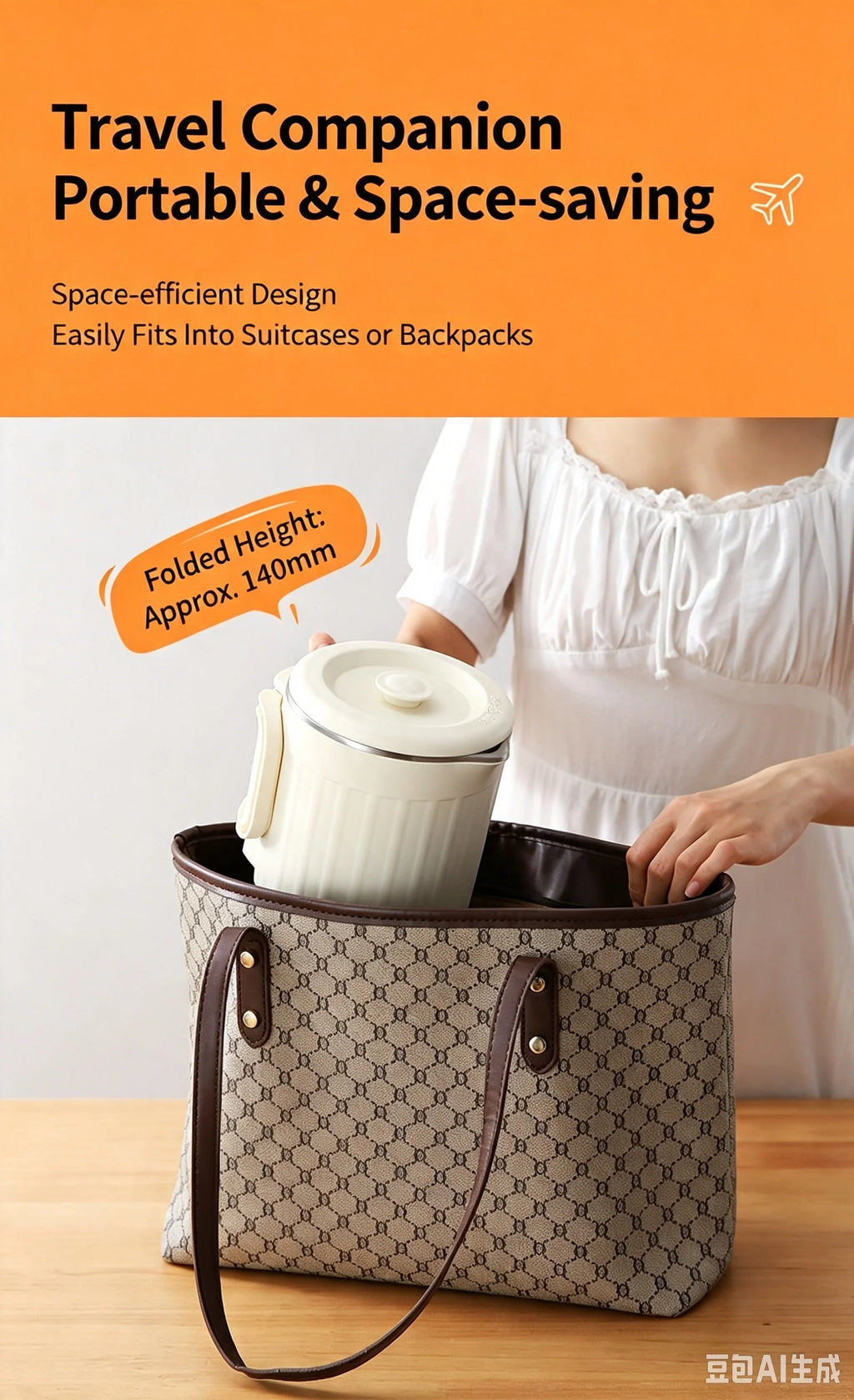 Portable Foldable Electric Kettle, Double Layer Anti-scald Water Boiler, 2 Heat Settings Quiet Mini Travel Heating Pot for Boili