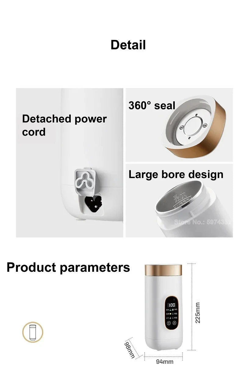 650ml Electric Kettle Portable Travel Boiled Water Pot Heating Cup Office Temperature Control Teapot Auto Keep Warm Cup 400W