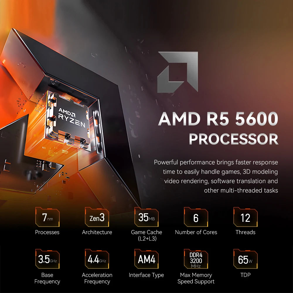 RSION Gaming PC Sea View Room AMD R5 5600 CPU RTX5060 32G RAM 1TB SSD Desktop Game Computer Assembled PC Gamer Full