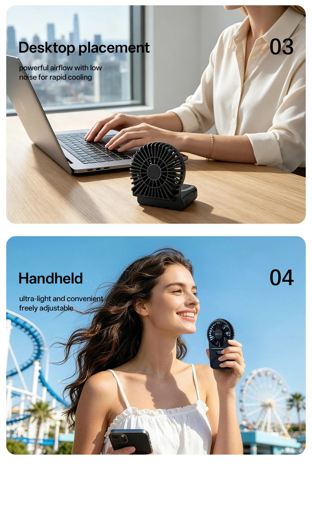 OPOLAR Portable Handheld Mini Fan Foldable Neck Hanging Fans 5 Speed USB Rechargeable Fan,LED Display Handheld & Desk Fan 2000mA