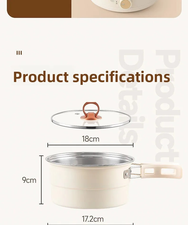 110V/220V Electric Cooker Portable Cooking Pot Foldable Hotpot 1.6L Multi cookers Split Type Rice Cooker Frying Pan Home Travel