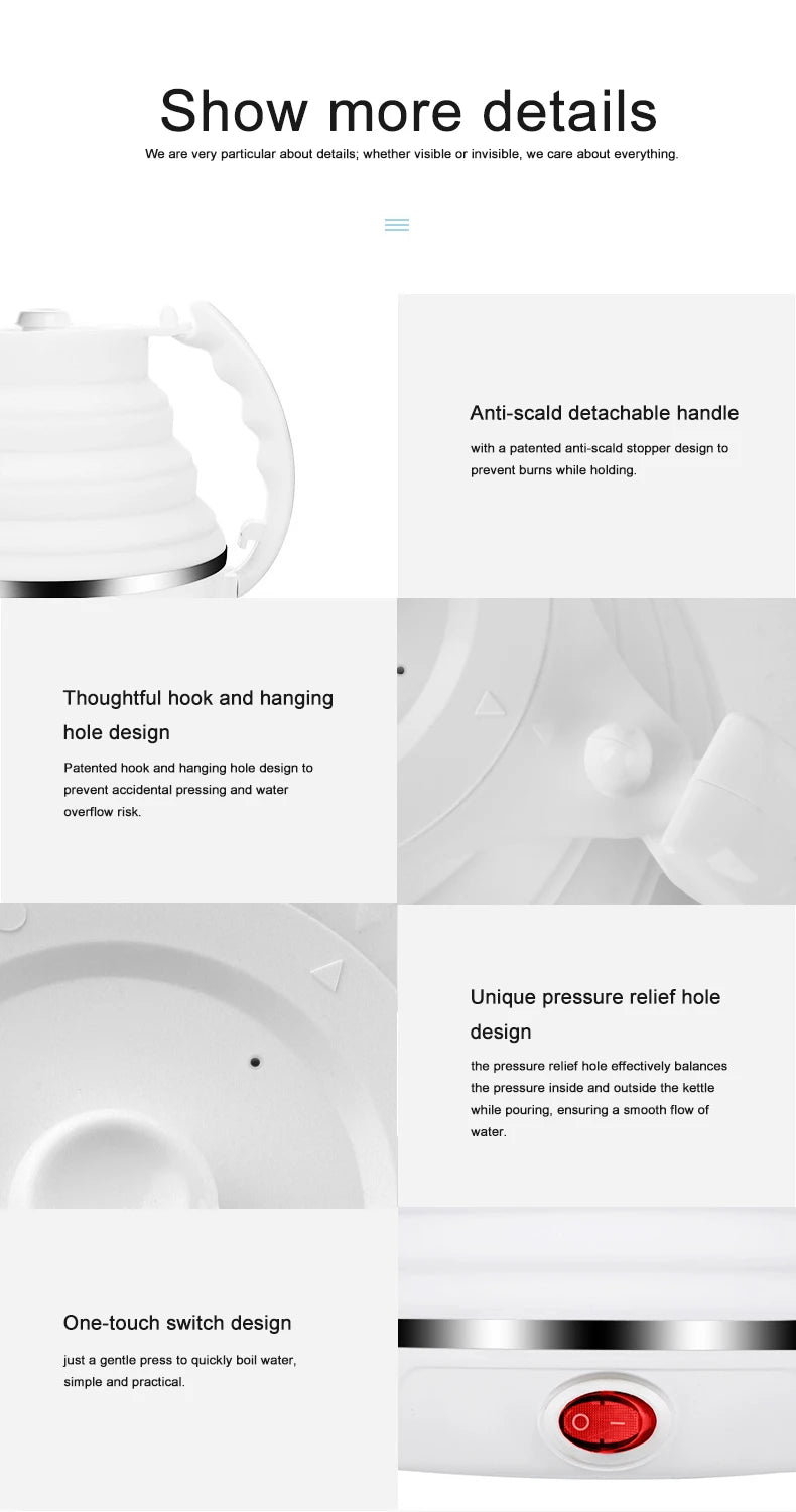 JFBONIN 555ml 220V Mini Portable Folding Electric Kettle 700W Silicone Compression Water Heater for Home And Easy Travel Use