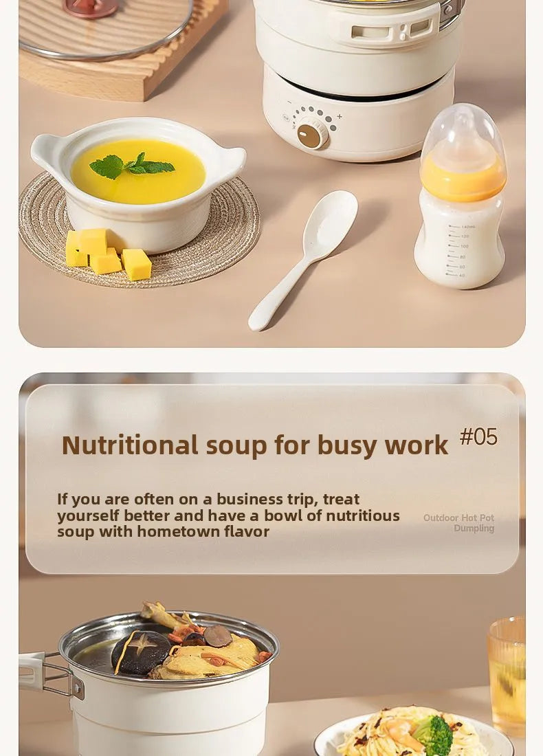 110V/220V Electric Cooker Portable Cooking Pot Foldable Hotpot 1.6L Multi cookers Split Type Rice Cooker Frying Pan Home Travel
