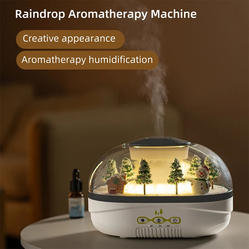 Snowman Landscape Aroma Humidifier with Colorful Led Light Essential Oil Diffuser Ultrasonic Raindrop Air Humidifier for Home