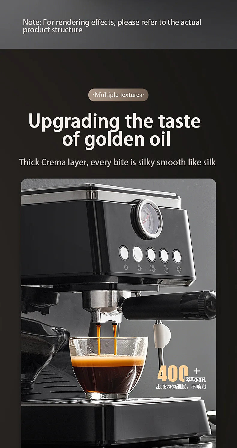 2026 Semi-automatic household coffee machine with high-pressure extraction, frothing and grinding integrated functions