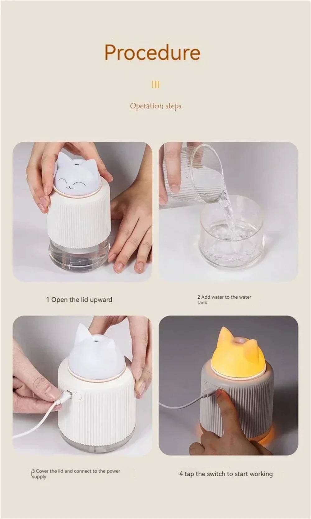 Mini Humidifier-Cute Cat Mist Humidifier for Kids Bedroom Small Ultrasonic humidifier for Home Car Office with USB 2 LED Colors