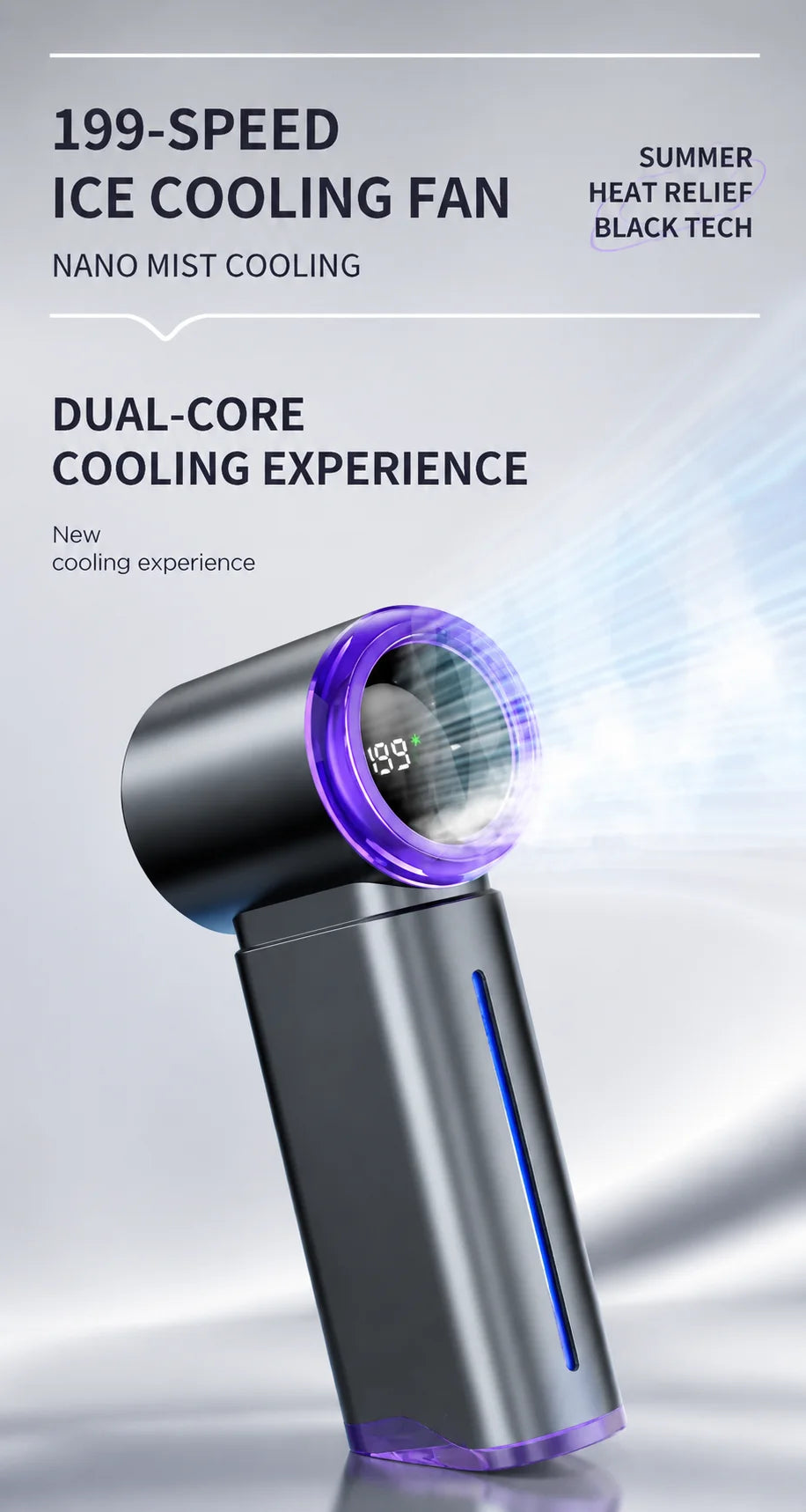 Portable Mist Cooling Fan Humidifier Ice Water Instant Cooler 199-Speed Turbo Handheld Fan Rechargeable Mini Air Conditioner Fan