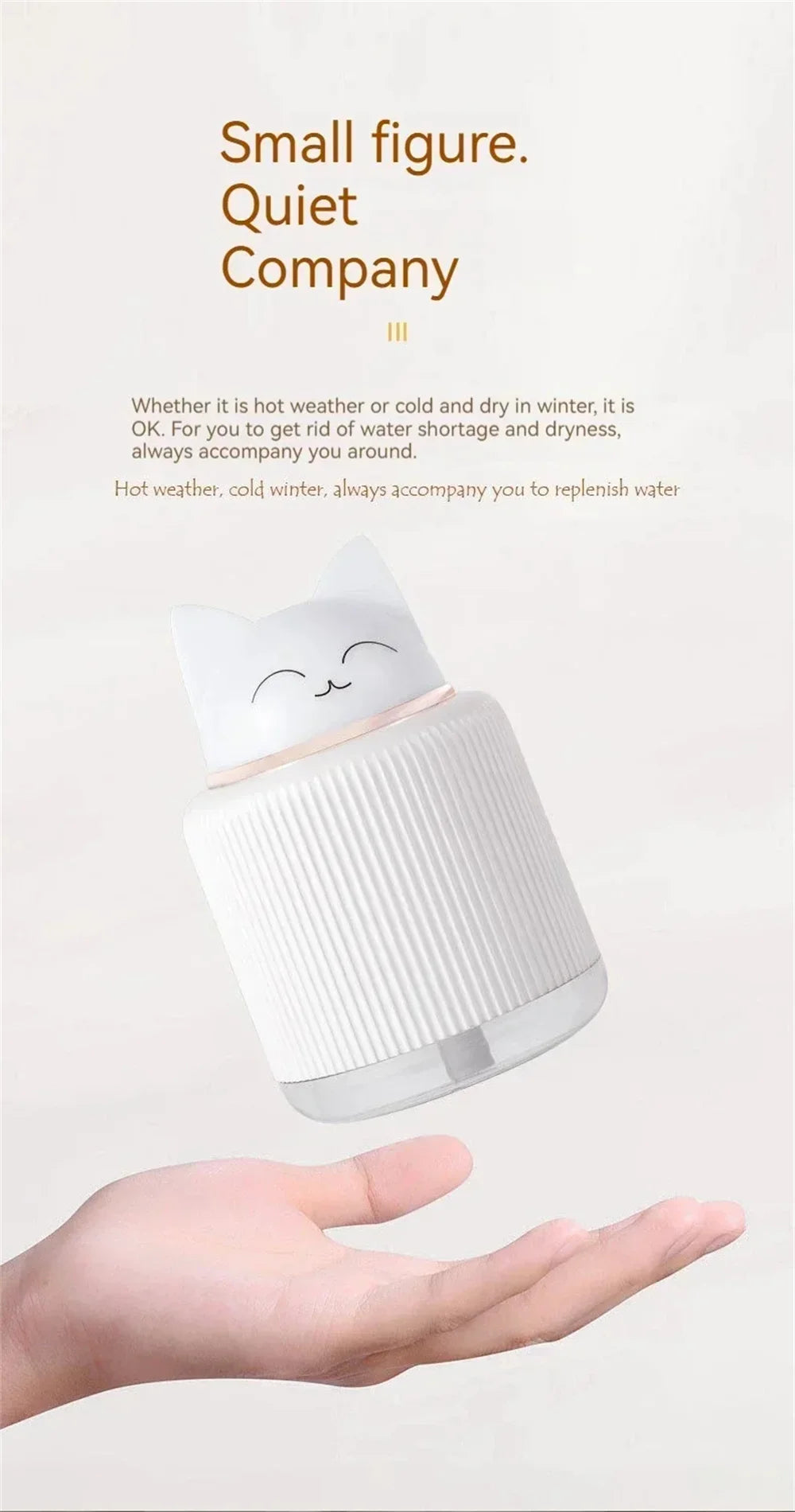 Mini Humidifier-Cute Cat Mist Humidifier for Kids Bedroom Small Ultrasonic humidifier for Home Car Office with USB 2 LED Colors