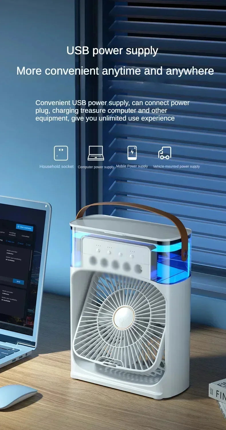 Lenovo 5 Holes Air Conditioner Fan USB Air Cooler Humidifier Water Portable Mist Spray LED Night Light Desktop Cooling Fan 2026