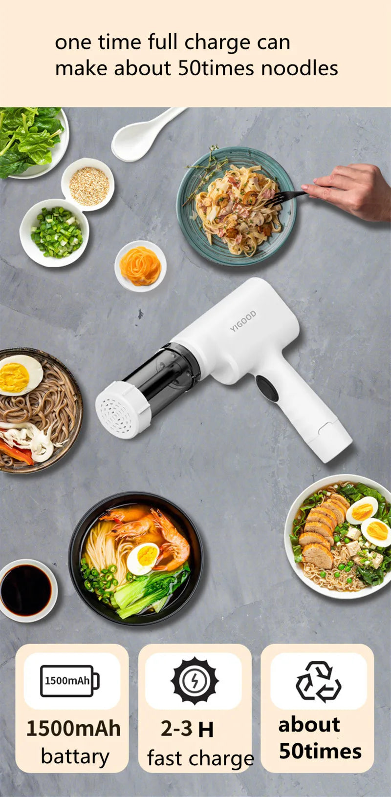 Handheld Household Electric Pasta Machine Wireless Charging Pressure Noodle Gun With Sausage Filling Function