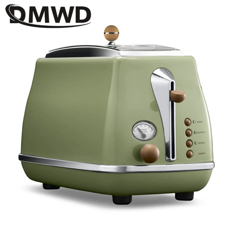 Retro Type Electric Toaster With lid 6 Gear Stainless steel Bagel Bread Oven Sandwich baking tray Defrost Reheat Breakfast Maker