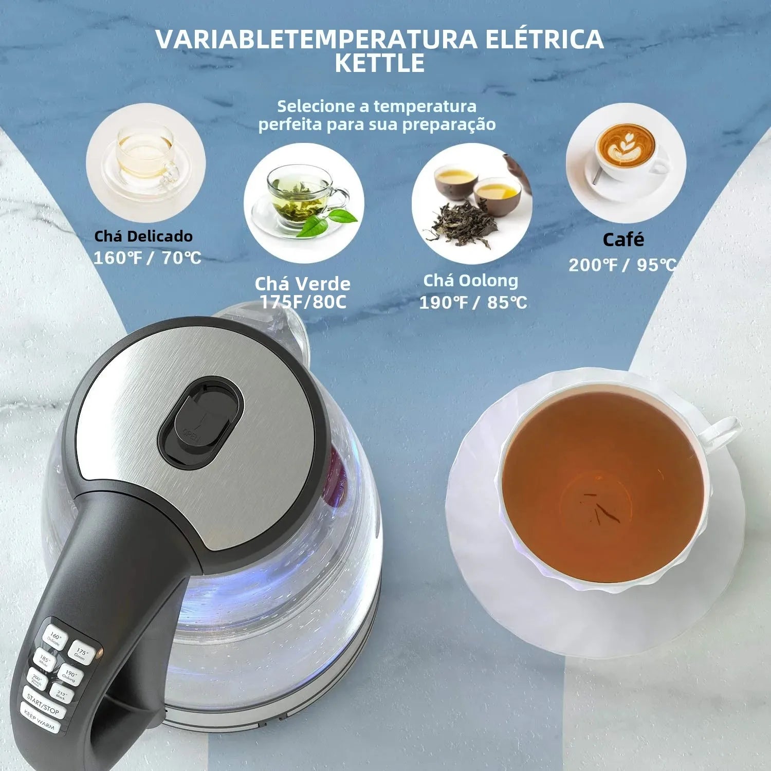 DEVISIB Electric Glass Kettle, 2200W Fast Boiling, Temperature Control, 4-Hour Keep Warm, 2.0L Tea Kettle & Hot Water Boiler