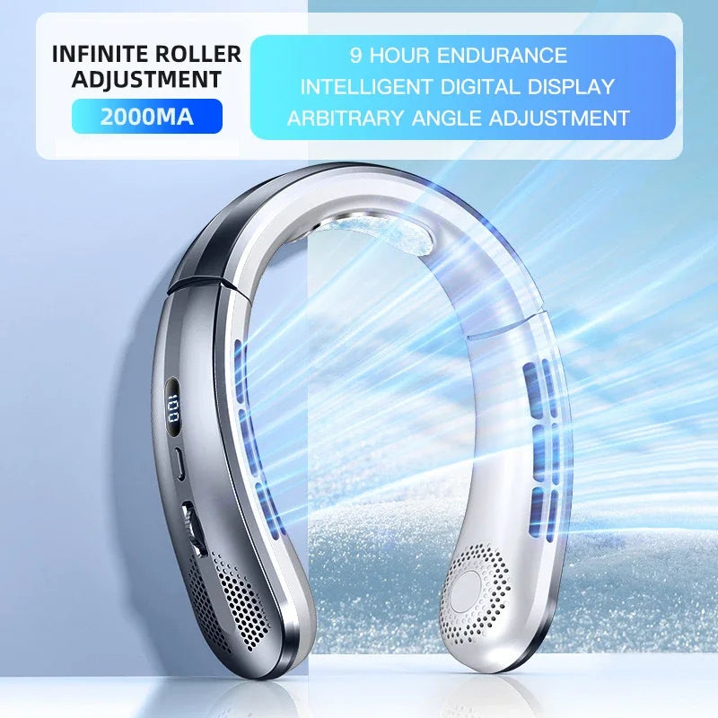 8000mAh Air Cooler USB Hanging Neck Fan, Portable Bladeless Mini Rechargeable Mute LED Digital Display Electric Fans, 2026 New