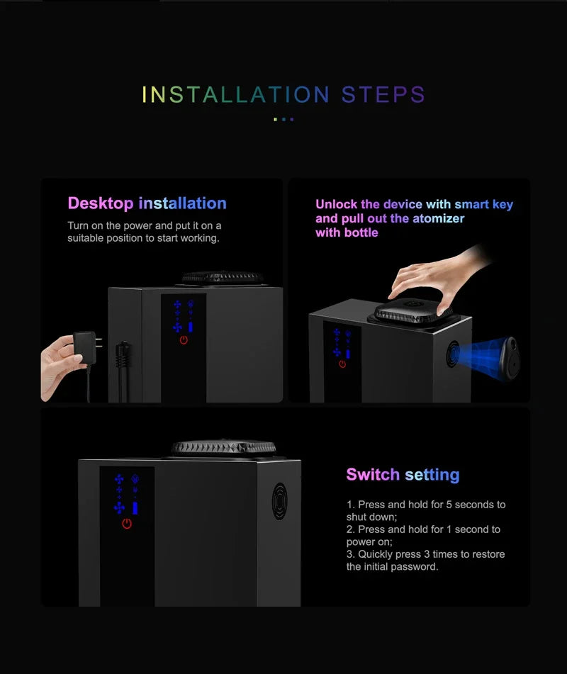 A300 HVAC Fragrance Scent Aroma Machine Bluetooth/wifi Electric Perfume Oil Diffuser for Hotel Lobby 200ml App Control 900cbm