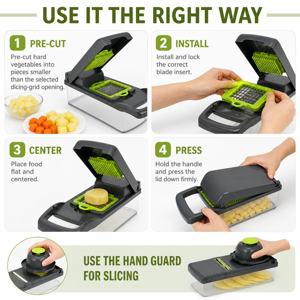 16PCS Vegetable Chopper with Container, 7 Blades Manual Onion Dicer Mandoline Slicer Grater with Drain Basket