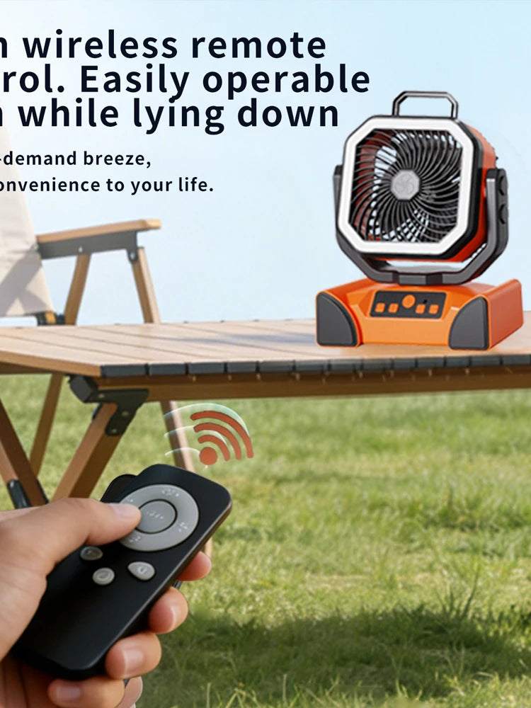 50000mAh Outdoor Camping Fan with Remote Contral 4Gears Wind Speed Up to 100 Hours Runtime Handle Portable Cooling Electric Fan
