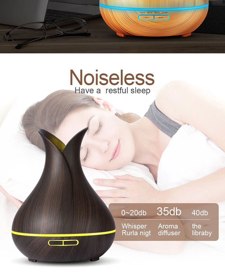 Electric Air Humidifier Remote Control Diffuser Aroma Humidifier Oil Diffuser Ultrasonic Wood Grain Mist Maker 7Color LED Light