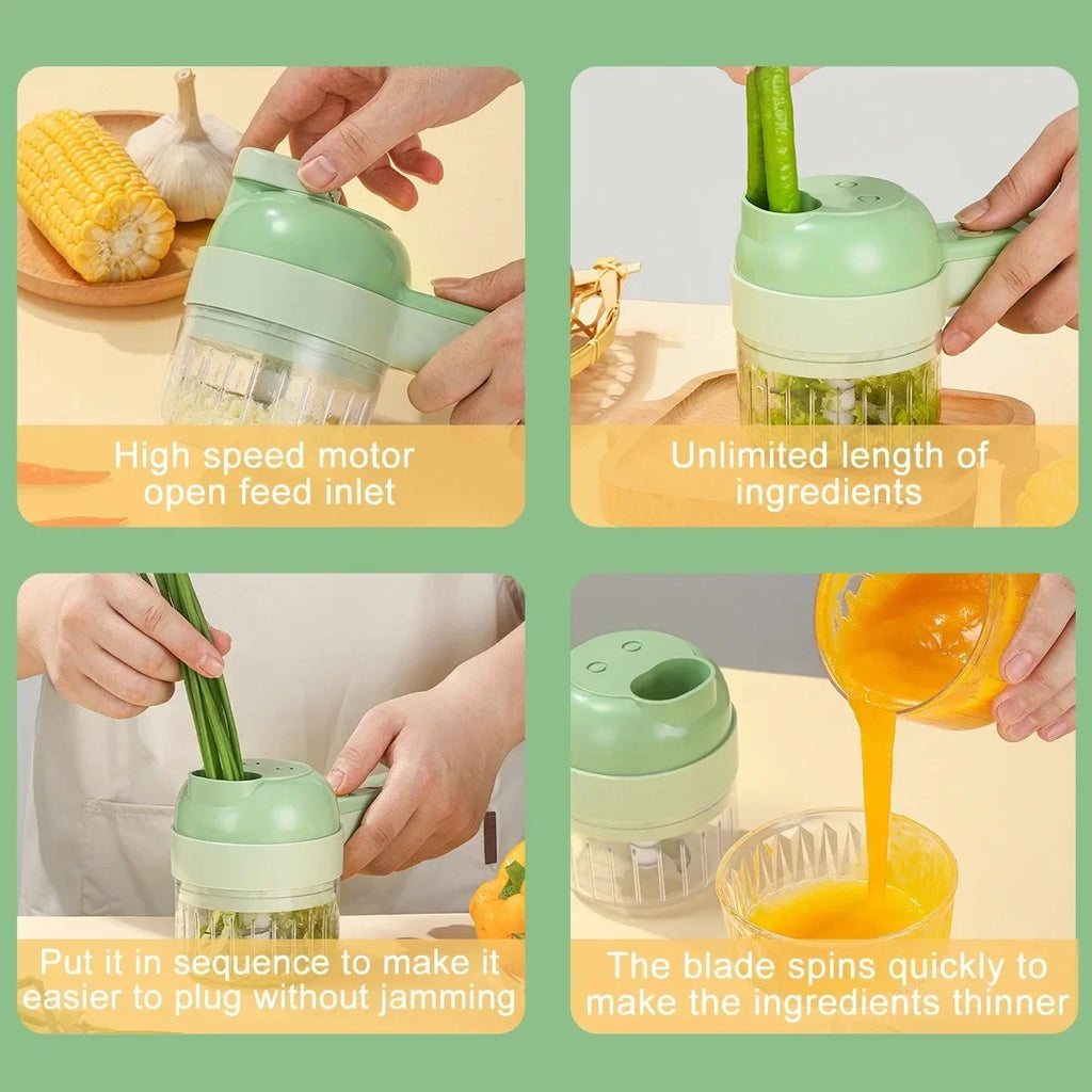 6 in 1 Electric Food Processor Vegetable Cutter Garlic Masher Wireless Grinder Handheld Blender Auto Slicer Kitchen Accessories